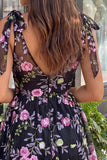 Floral Black Sparkly Sequin Short Homecoming Dress with Bows
