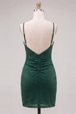 Dark Green Sparkly Beaded Short Tight Homecoming Dress with Slit
