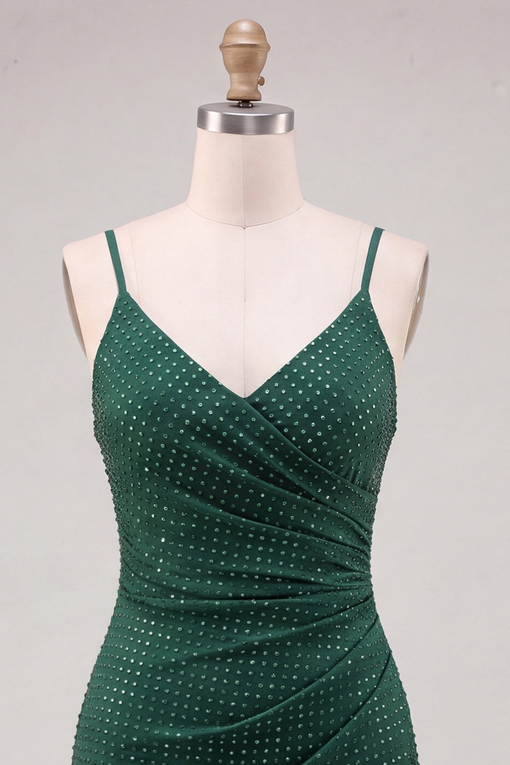 Dark Green Sparkly Beaded Short Tight Homecoming Dress with Slit