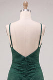 Dark Green Sparkly Beaded Short Tight Homecoming Dress with Slit