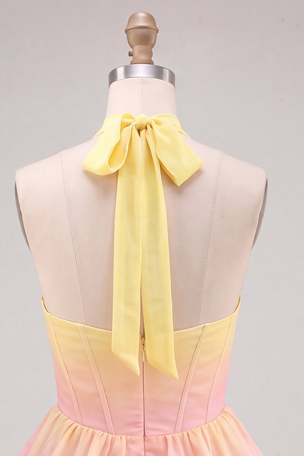 Yellow and Pink Ruffled Halter A Line Short Corset Homecoming Dress