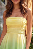 Yellow and Pink Strapless Ruffled Chiffon Short Homecoming Dress