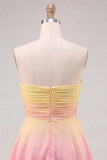 Yellow and Pink Strapless Ruffled Chiffon Short Homecoming Dress