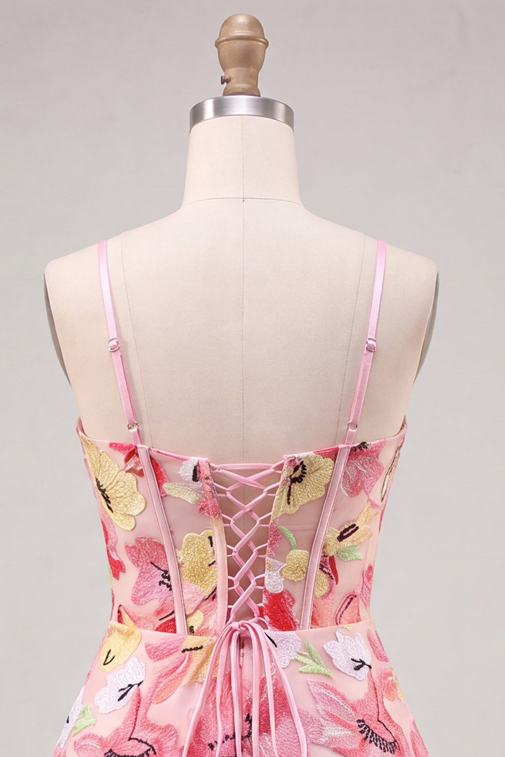 Floral Pink Corset A Line Short Homecoming Dress with Bow