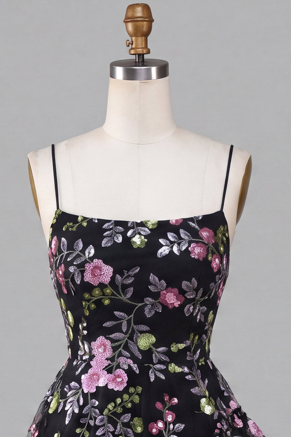 Black Floral A Line Ruffled Tiered Short Homecoming Dress