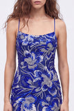Royal Blue Sparkly Floral Beaded Tight Short Homecoming Dress