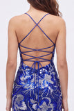 Royal Blue Sparkly Floral Beaded Tight Short Homecoming Dress