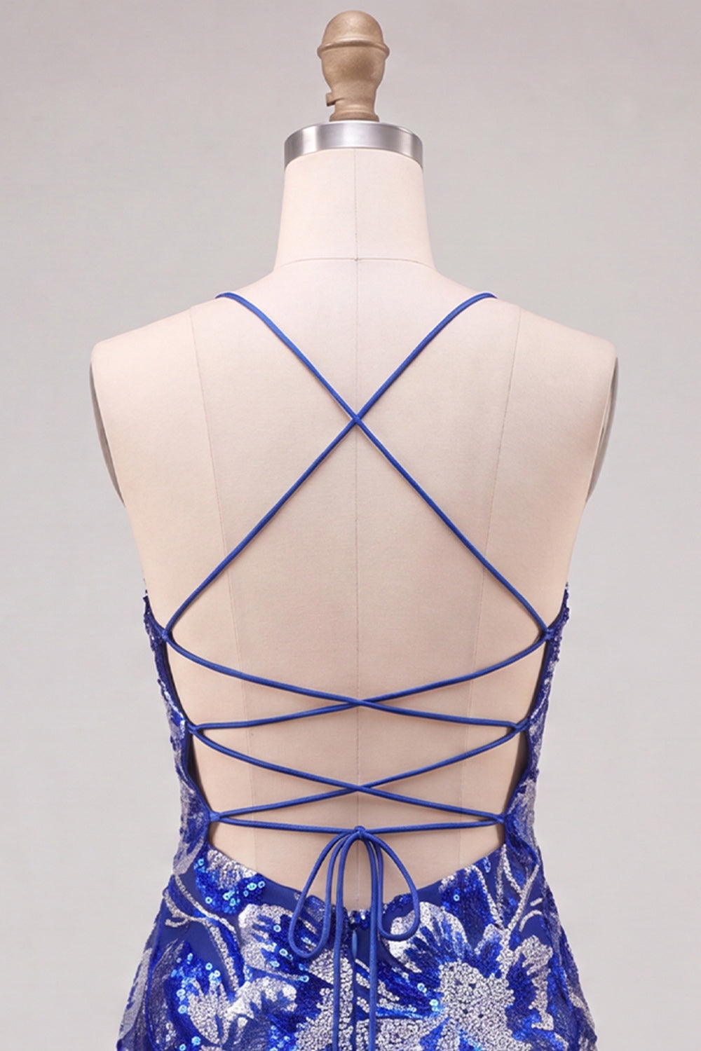 Royal Blue Sparkly Floral Beaded Tight Short Homecoming Dress