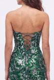 Dark Green Floral Sweetheart Tight Sequin Sparkly Short Homecoming Dress