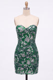 Dark Green Floral Sweetheart Tight Sequin Sparkly Short Homecoming Dress