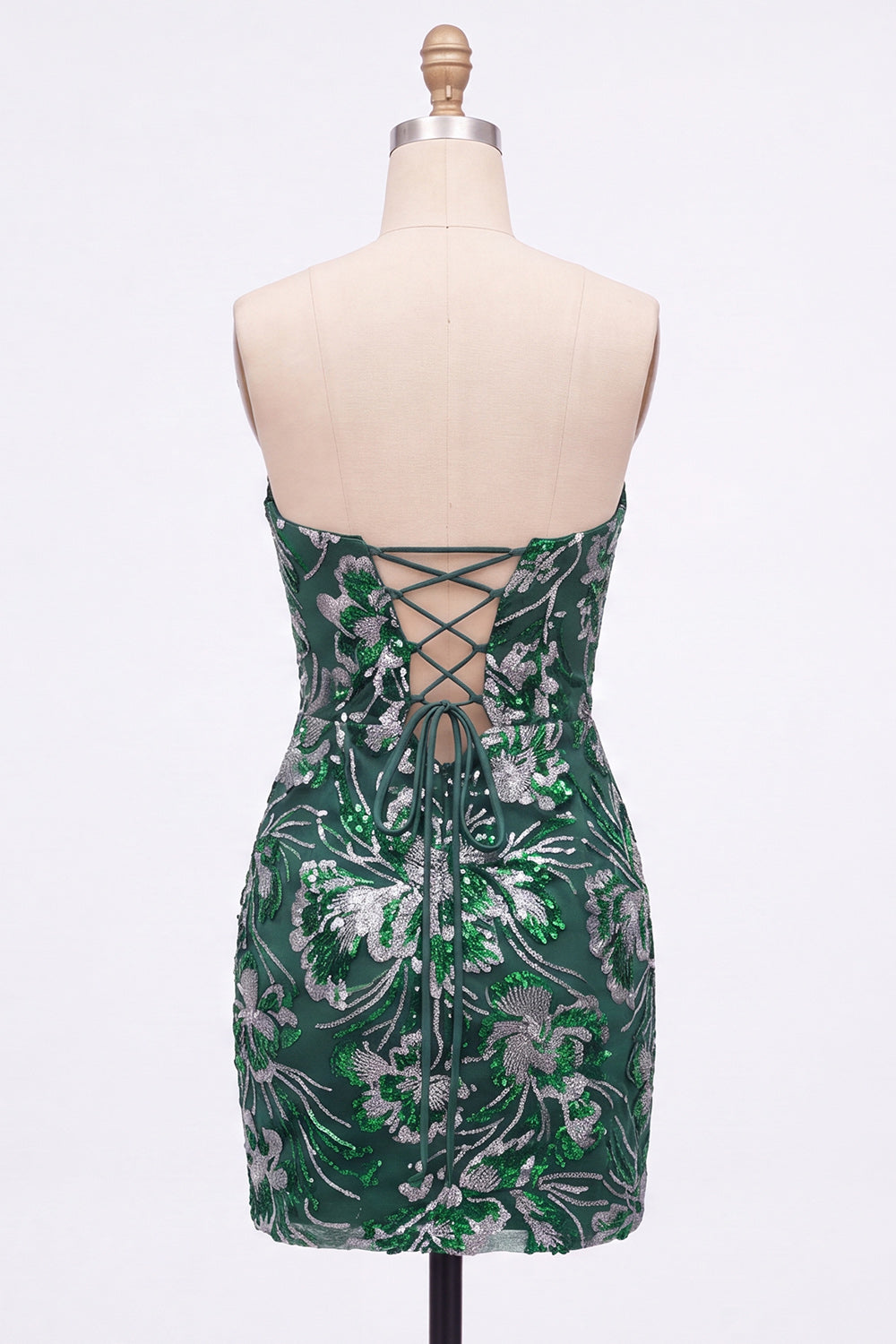 Dark Green Floral Sweetheart Tight Sequin Sparkly Short Homecoming Dress