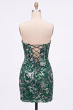 Dark Green Floral Sweetheart Tight Sequin Sparkly Short Homecoming Dress