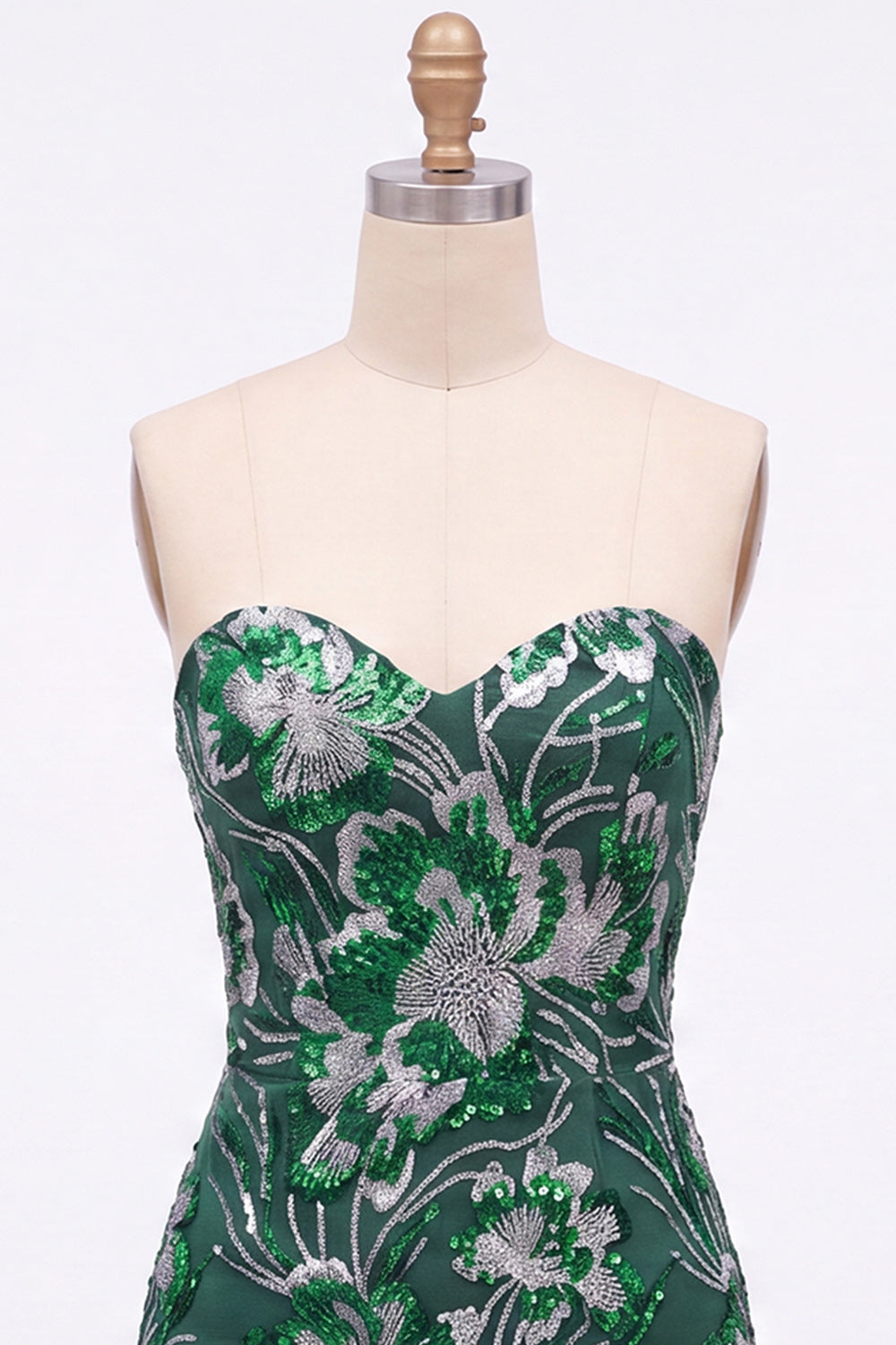 Dark Green Floral Sweetheart Tight Sequin Sparkly Short Homecoming Dress