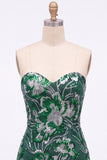 Dark Green Floral Sweetheart Tight Sequin Sparkly Short Homecoming Dress