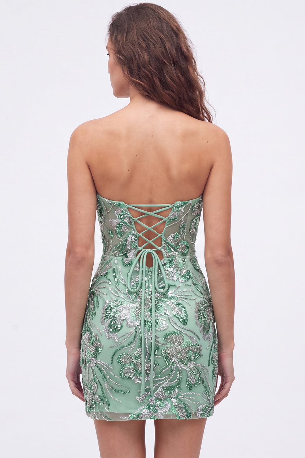 Dark Green Floral Sweetheart Tight Sequin Sparkly Short Homecoming Dress