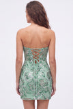 Dark Green Floral Sweetheart Tight Sequin Sparkly Short Homecoming Dress