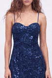 Navy Sparkly Floral Sequin A Line Short Homecoming Dress