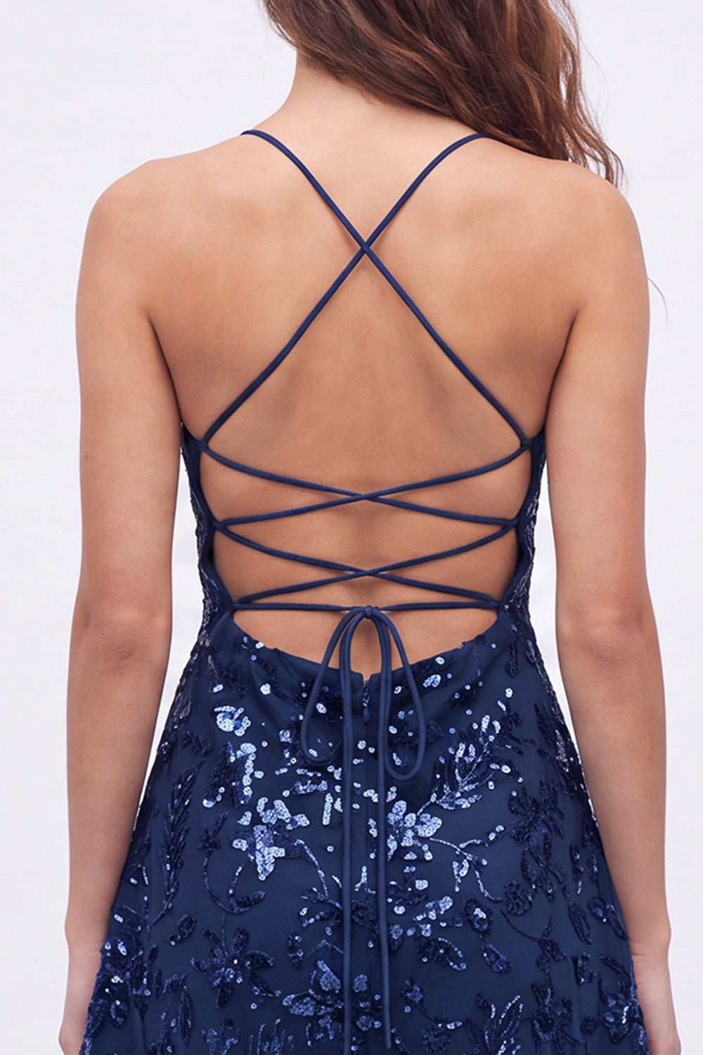 Navy Sparkly Floral Sequin A Line Short Homecoming Dress