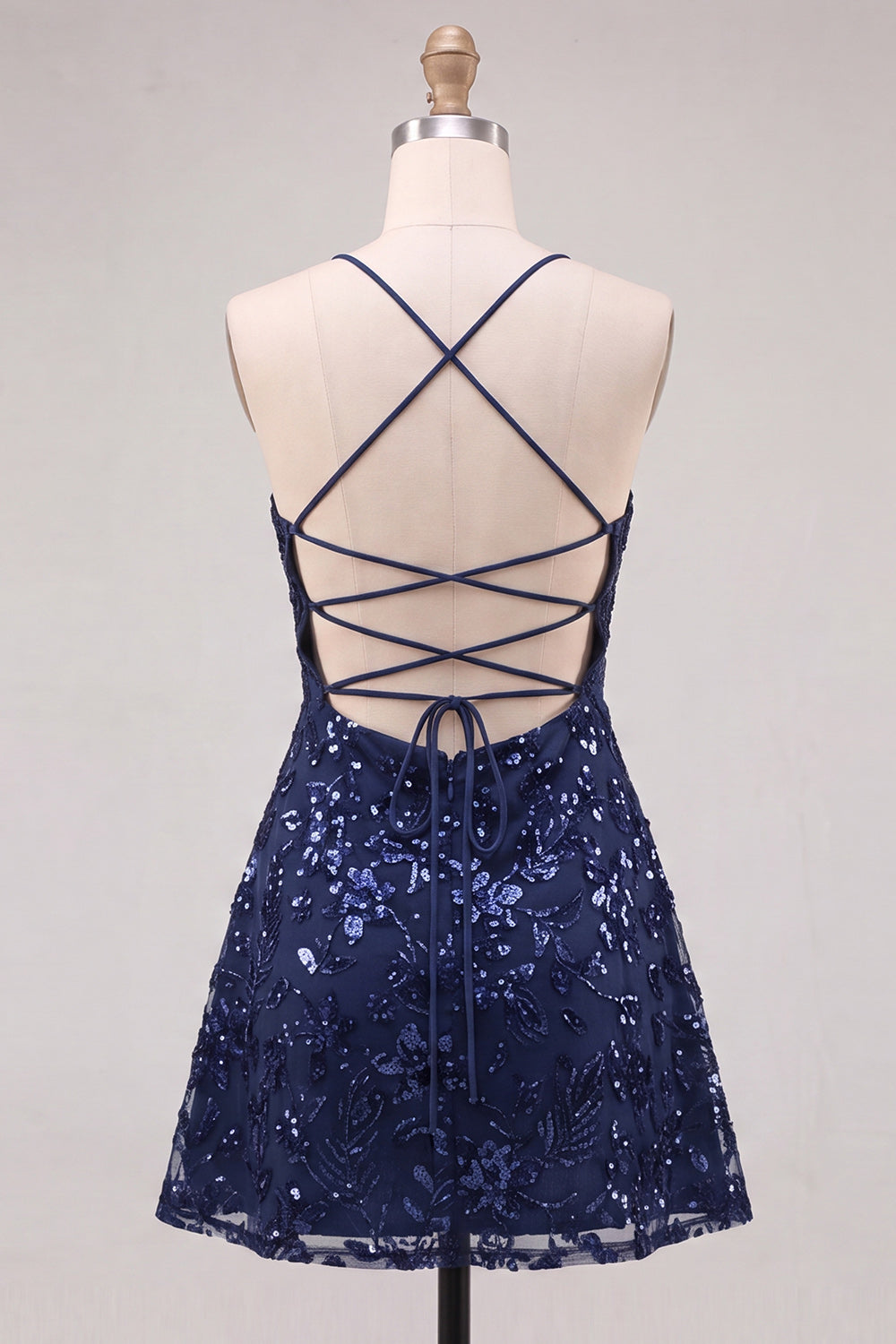Navy Sparkly Floral Sequin A Line Short Homecoming Dress