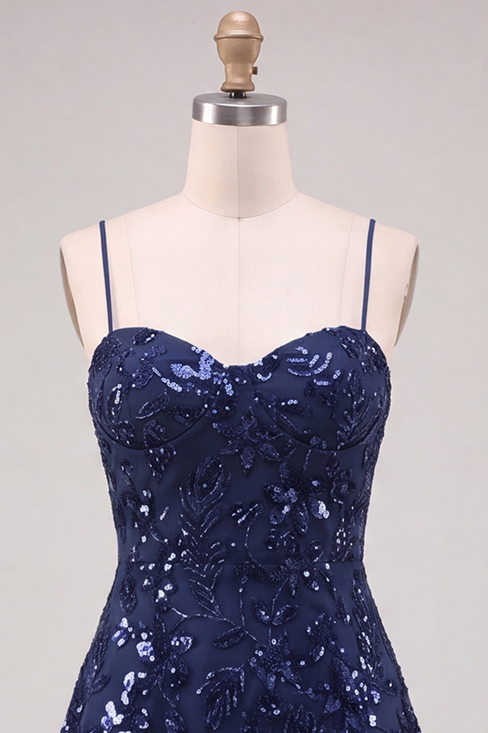 Navy Sparkly Floral Sequin A Line Short Homecoming Dress