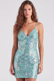Floral Mint Green Tight Sparkly Tight Short Sequin Homecoming Dress
