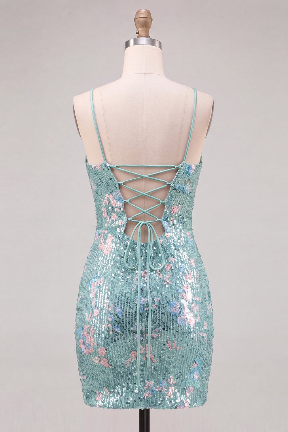 Floral Mint Green Tight Sparkly Tight Short Sequin Homecoming Dress