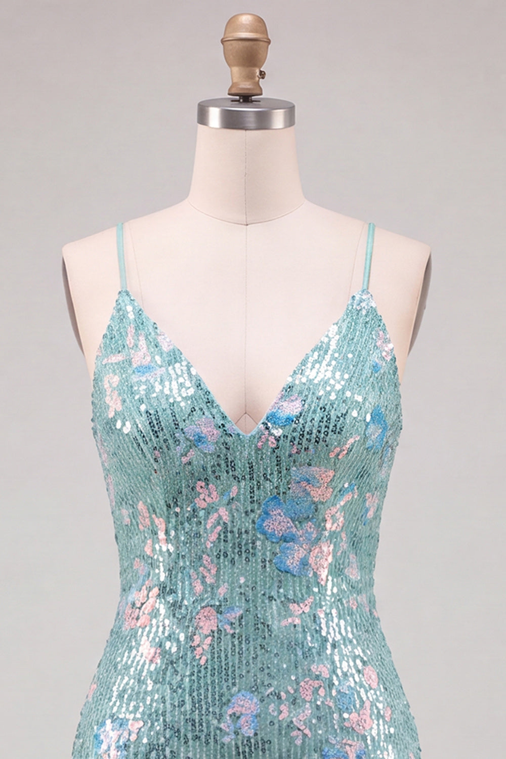 Floral Mint Green Tight Sparkly Tight Short Sequin Homecoming Dress
