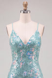 Floral Mint Green Tight Sparkly Tight Short Sequin Homecoming Dress