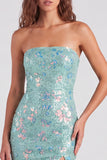 Red Tight Sequin Sparkly Strapless Short Homecoming Dress with Slit
