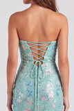 Red Tight Sequin Sparkly Strapless Short Homecoming Dress with Slit