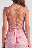 Fuchsia Floral Sequin Sparkly Spaghetti Straps Short Homecoming Dress