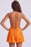 Floral Pink Sequin Sparkly Spaghetti Straps Short Homecoming Dress