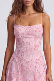 Floral Pink Sequin Sparkly Spaghetti Straps Short Homecoming Dress
