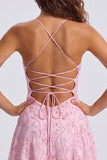 Floral Pink Sequin Sparkly Spaghetti Straps Short Homecoming Dress