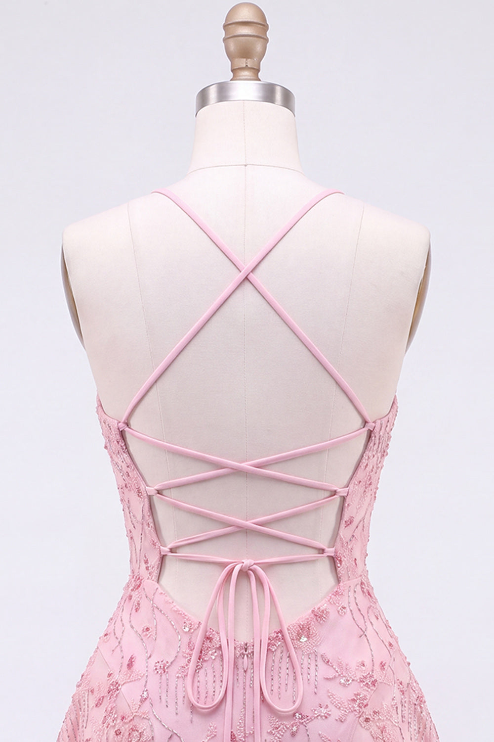 Floral Pink Sequin Sparkly Spaghetti Straps Short Homecoming Dress