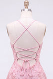 Floral Pink Sequin Sparkly Spaghetti Straps Short Homecoming Dress