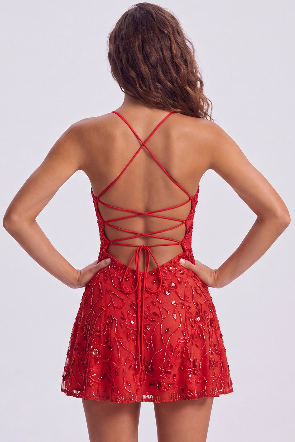 Floral Pink Sequin Sparkly Spaghetti Straps Short Homecoming Dress