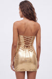 Gold Metallic Keyholes Sweetheart Tight Short Homecoming Dress