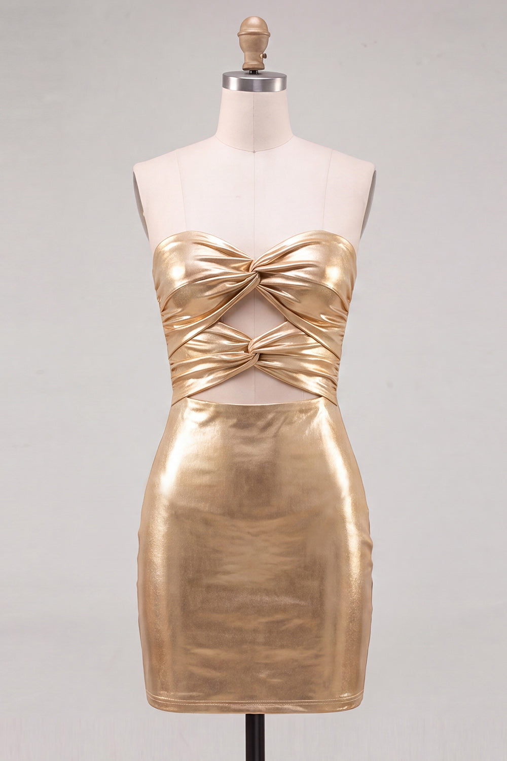 Gold Metallic Keyholes Sweetheart Tight Short Homecoming Dress