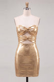 Gold Metallic Keyholes Sweetheart Tight Short Homecoming Dress