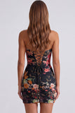 Black Tight Floral Sweetheart Pleated Short Homecoming Dress