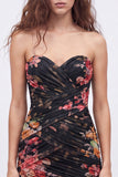Black Tight Floral Sweetheart Pleated Short Homecoming Dress