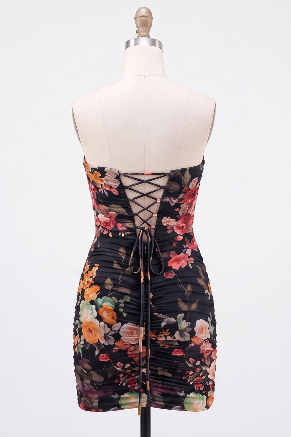 Black Tight Floral Sweetheart Pleated Short Homecoming Dress