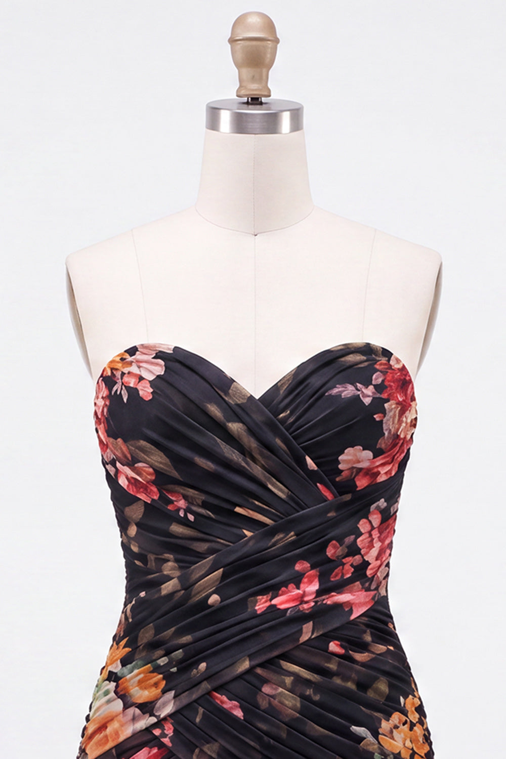 Black Tight Floral Sweetheart Pleated Short Homecoming Dress