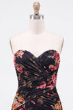 Black Tight Floral Sweetheart Pleated Short Homecoming Dress