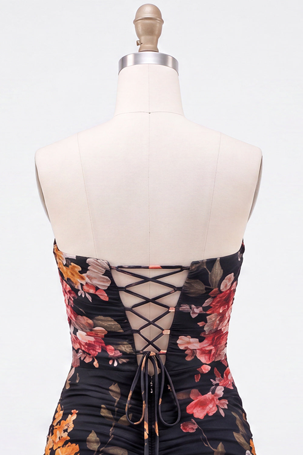 Black Tight Floral Sweetheart Pleated Short Homecoming Dress