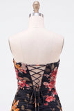 Black Tight Floral Sweetheart Pleated Short Homecoming Dress