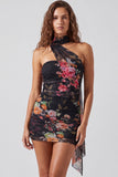 Floral Ivory Tight Strapless Short Homecoming Dress with Neck Scarf