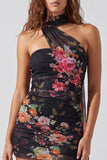 Floral Ivory Tight Strapless Short Homecoming Dress with Neck Scarf