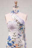 Floral Ivory Tight Strapless Short Homecoming Dress with Neck Scarf